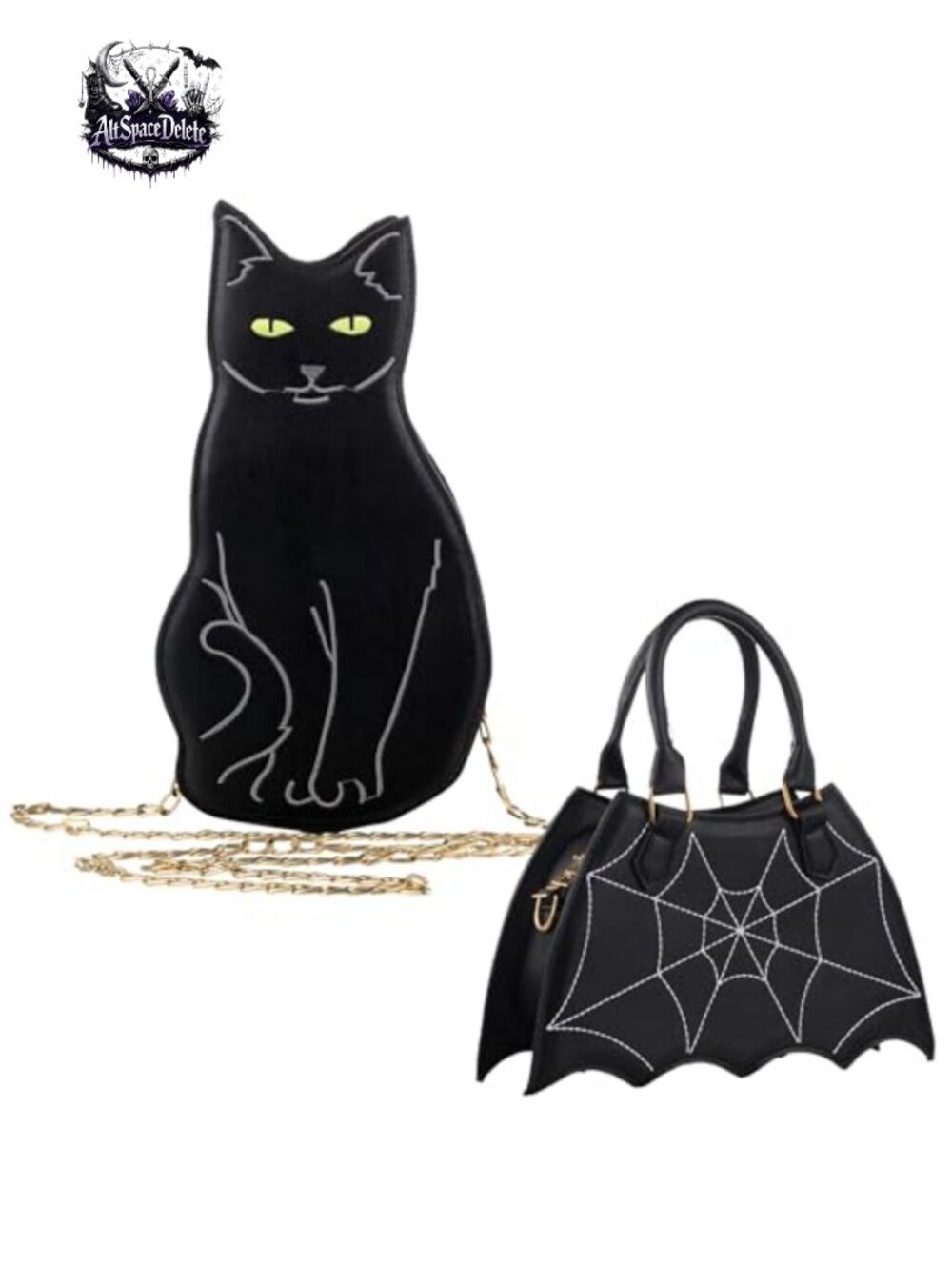 2 Pc Halloween Crossbody Purse Set PU Leather Bat Cat Hobo Bag